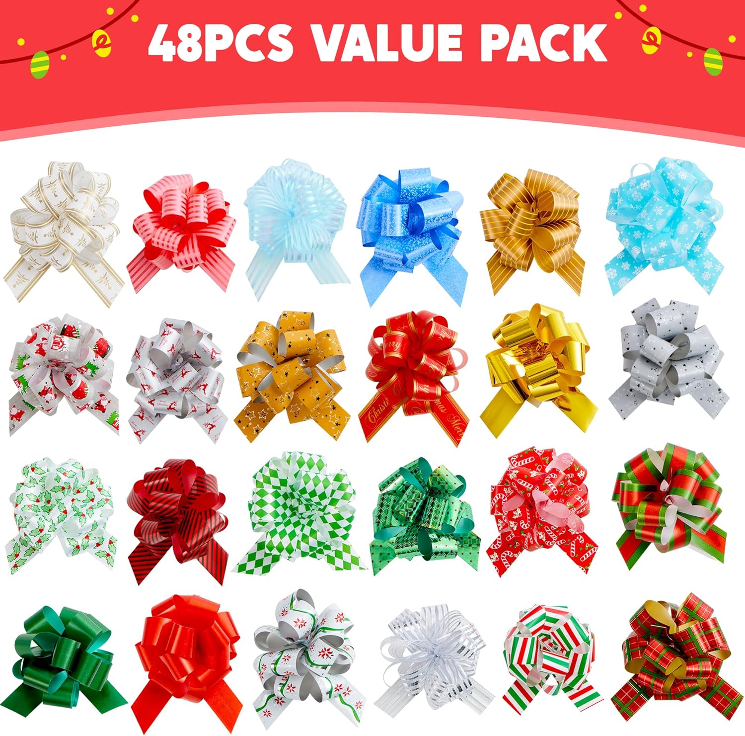 JOYIN Christmas Pull Bows with Ribbon 5” Wide for Gift Wrapping & Gift Tags, Boxing Day Decorations, Holiday Décor Present Wrapping